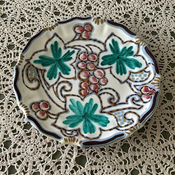 majolica Other - Majolica signed grape ceramic pottery plate. Hand painted. Signed & #
